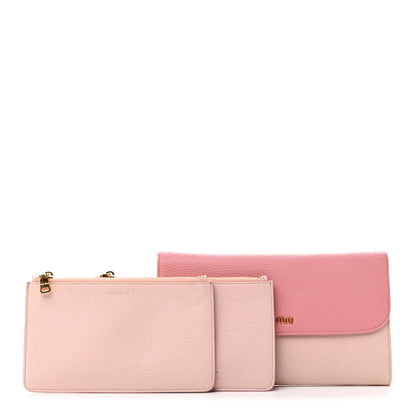 Miu Miu Goatskin Madras Bicolor Flap Wallet Pink 3 of 10