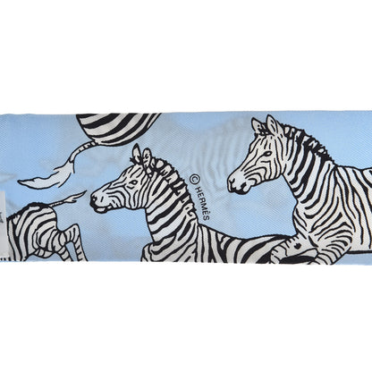 Hermes Silk Les Zebres Twilly Ciel Black White 3 of 4
