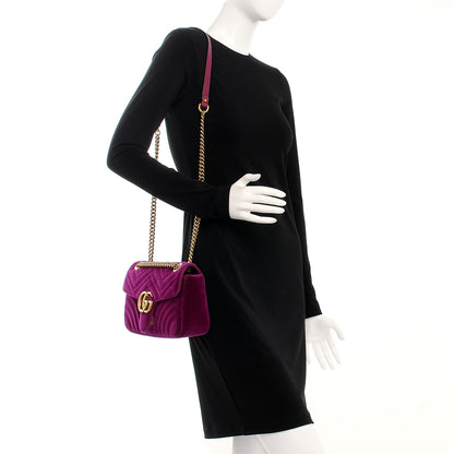 Gucci Velvet Matelasse Small GG Marmont Shoulder Bag Fuchsia Violet Cyclamen 2 of 7