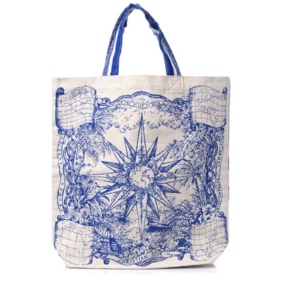 Christian Dior Canvas Print Cruise Tote Ivory Blue 1 of 9