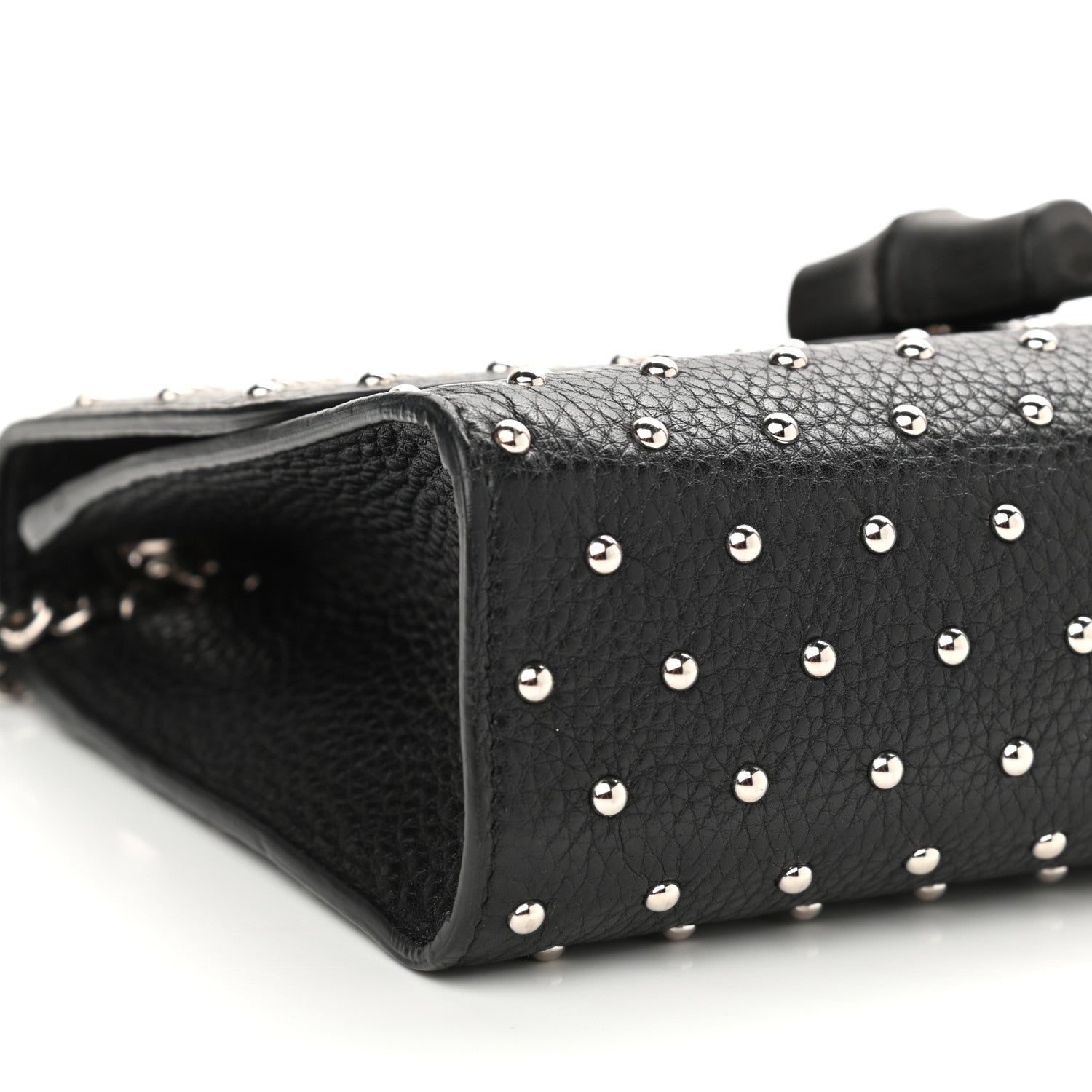 Gucci Calfskin Studded Medium Miss Bamboo Shoulder Bag Black 8 of 11