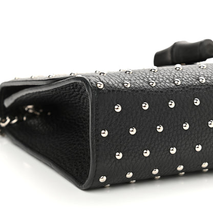 Gucci Calfskin Studded Medium Miss Bamboo Shoulder Bag Black 8 of 11
