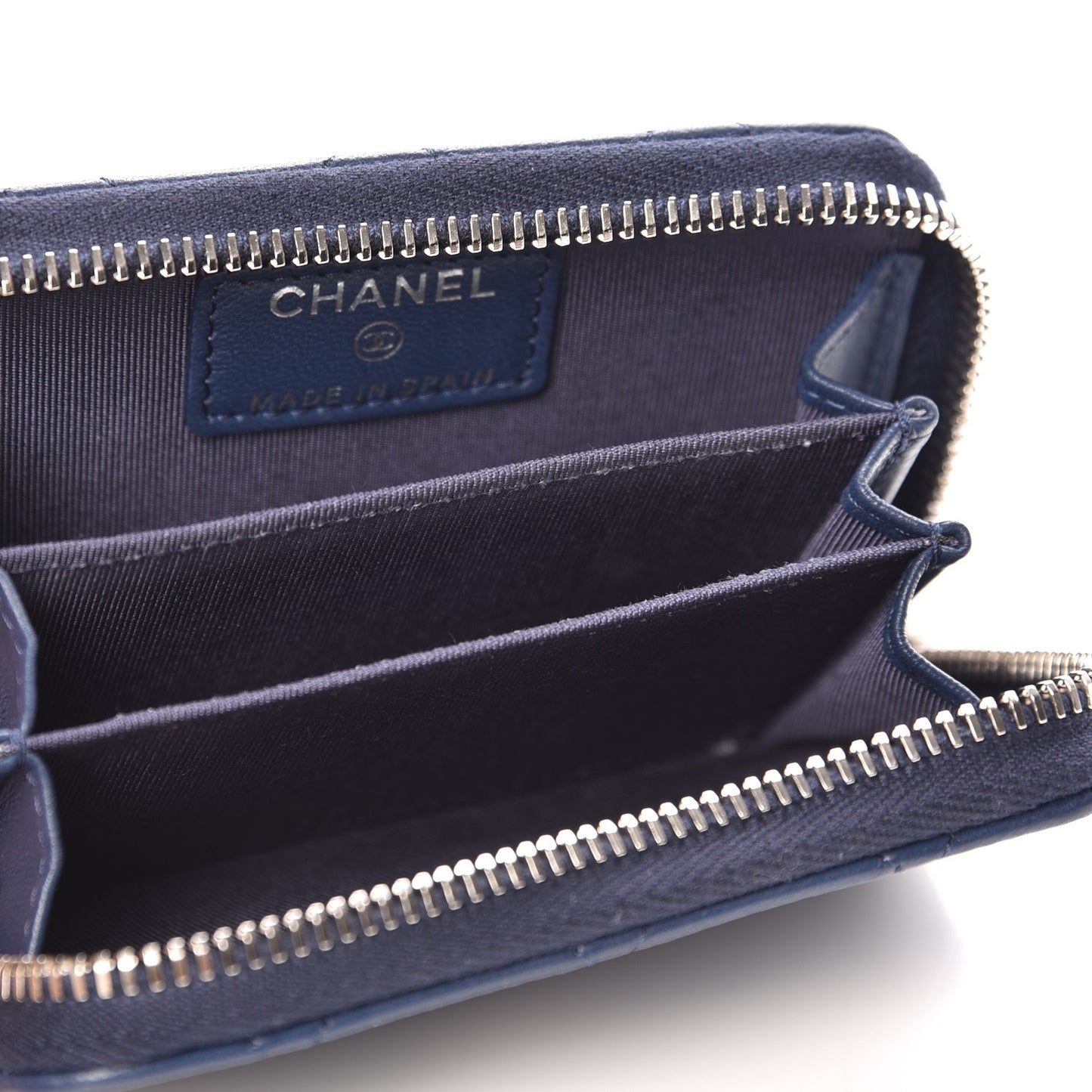 Lambskin Quilted Zip Around Coin Purse Wallet Blue