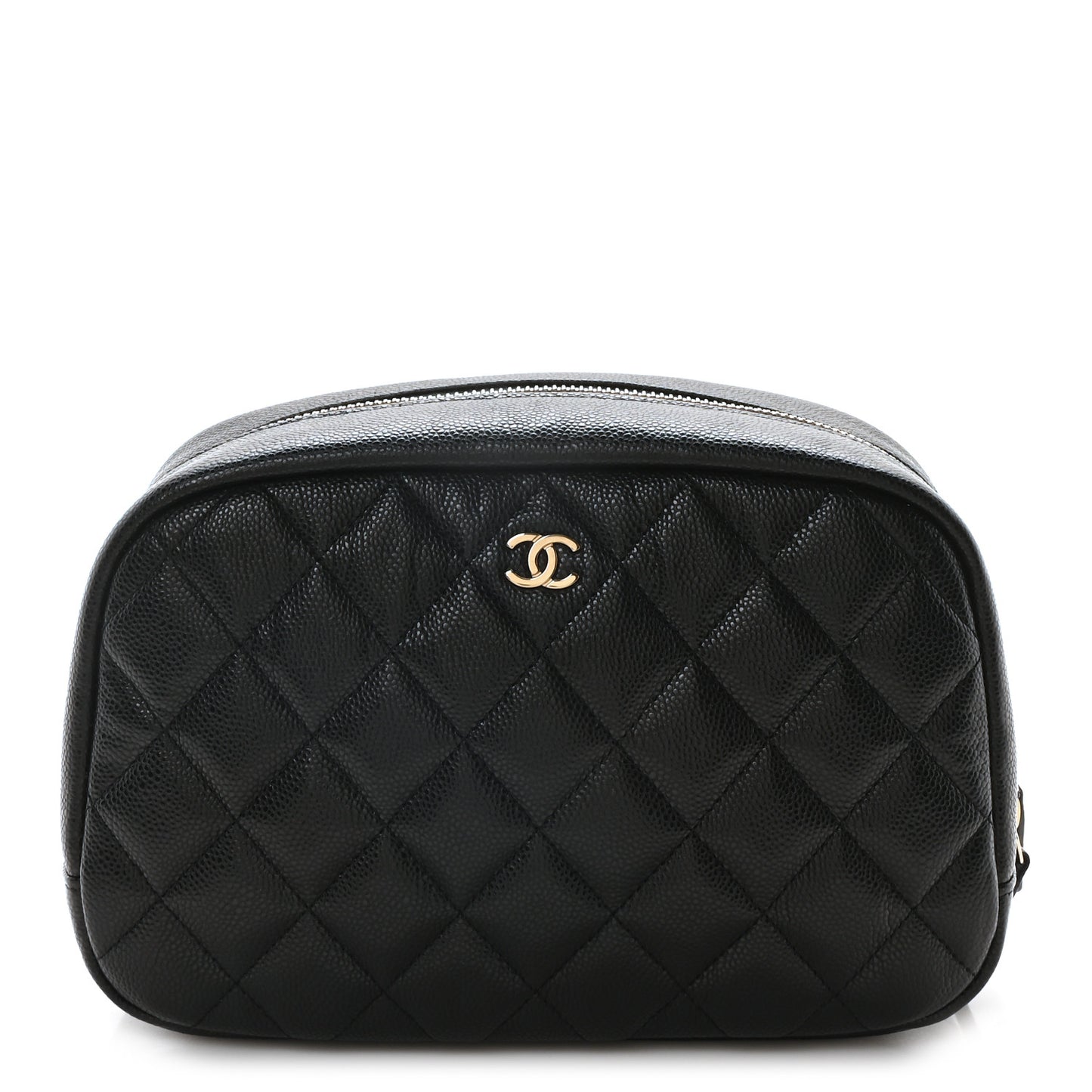 Caviar Quilted Medium Curvy Pouch Cosmetic Case Black