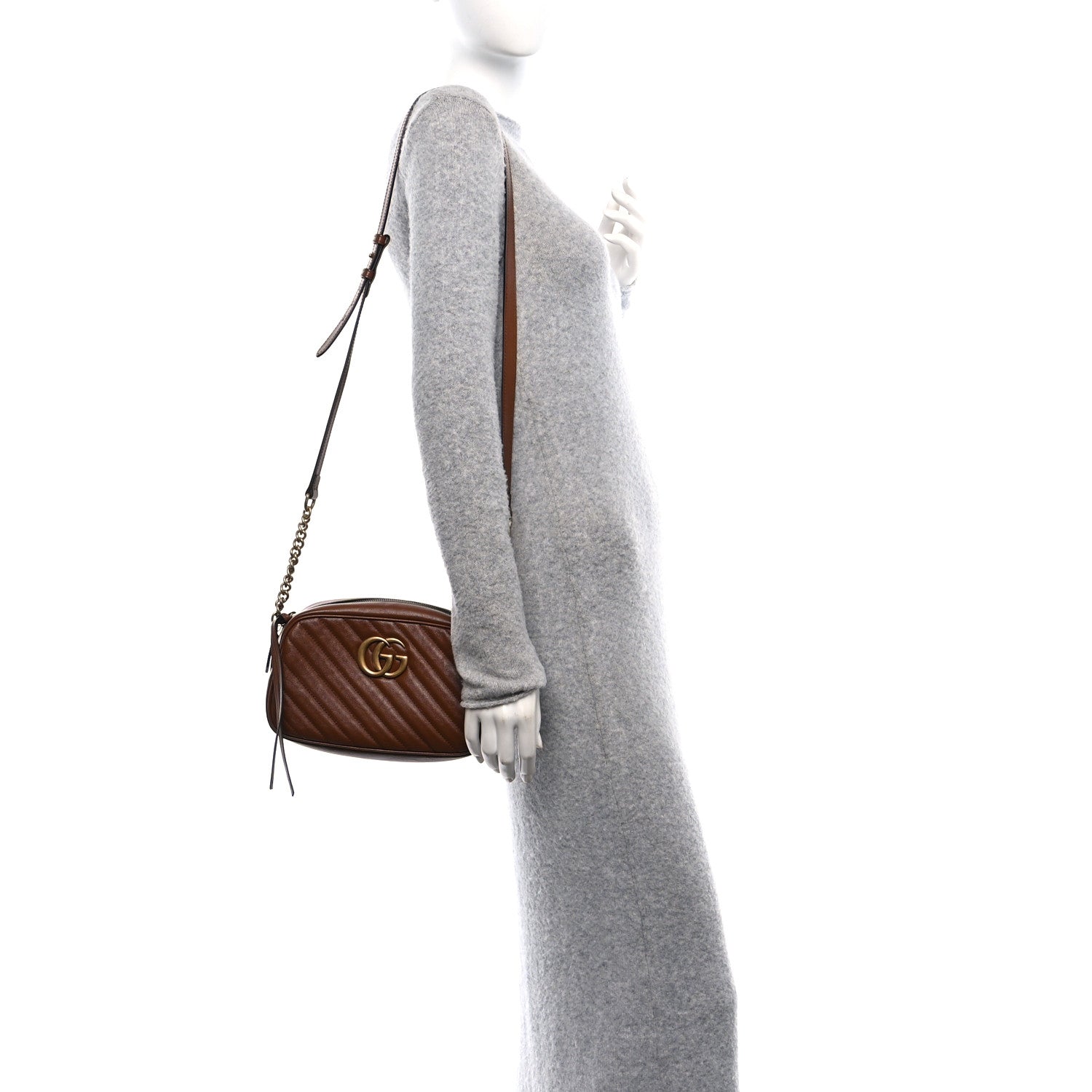 Gucci Glazed Calfskin Matelasse Diagonal Small GG Marmont Chain Shoulder Bag Cuir 2 of 10
