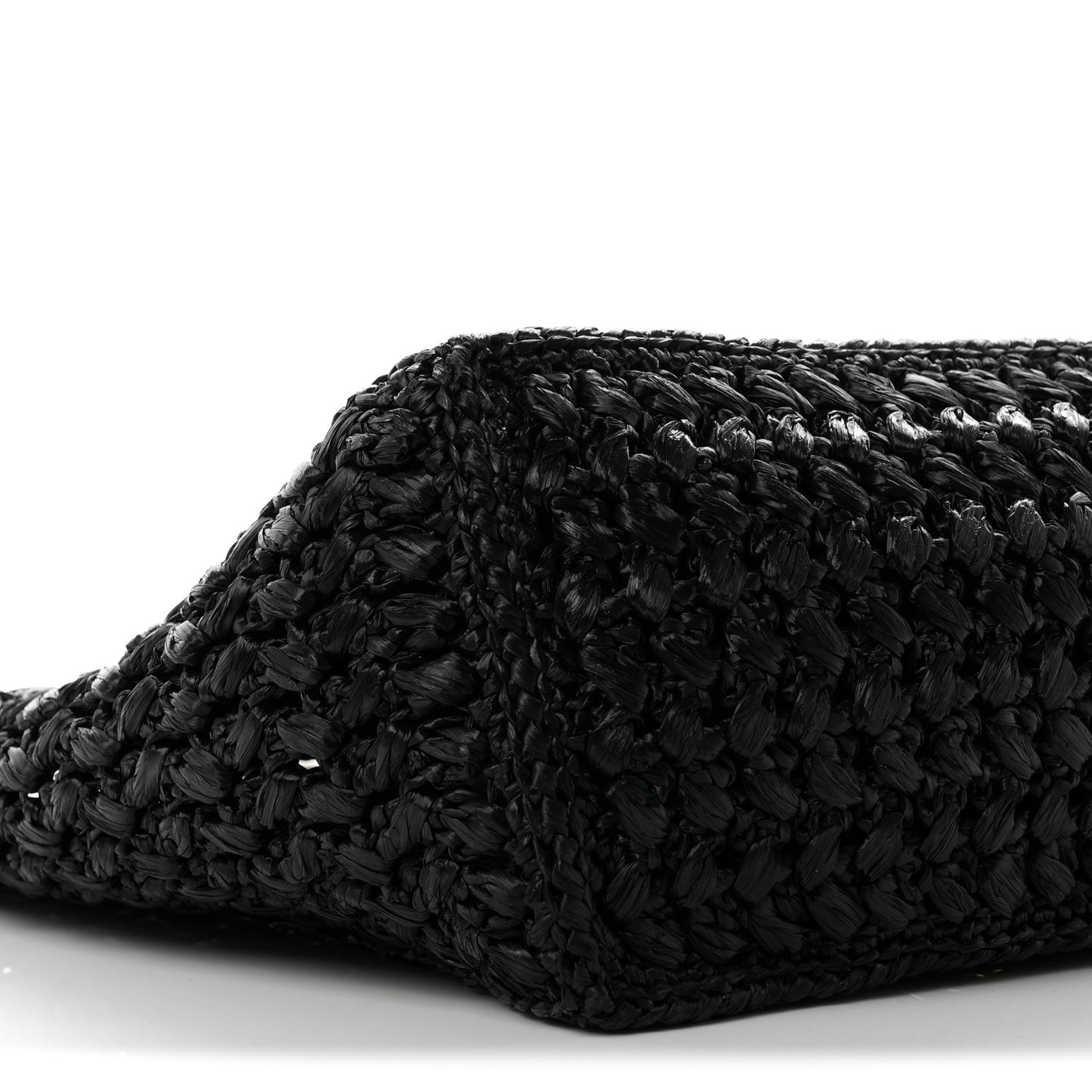 Raffia Effect Calfskin Coco Beach Shopping Tote Black