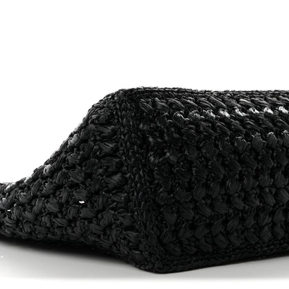 Chanel Raffia Effect Calfskin Coco Beach Shopping Tote Black 8 of 9