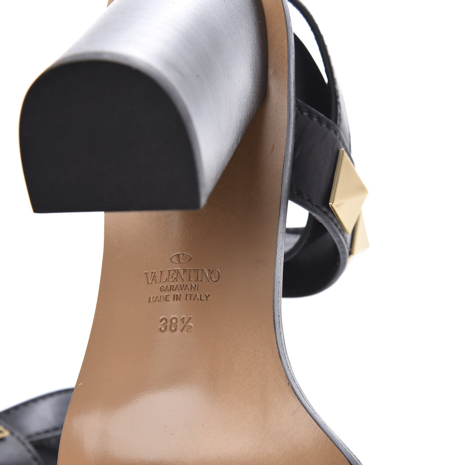 Valentino Garavani Calfskin Macro Rockstud Ankle Strap 100mm Sandals 38.5 Black 8 of 10