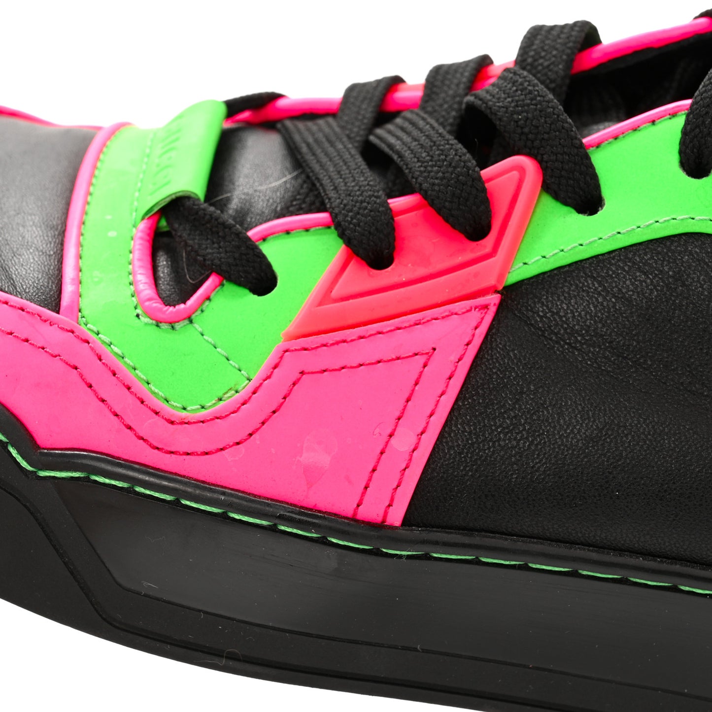 Calfskin Womens Neon High Top Sneakers 37 Black Neon Green Pink