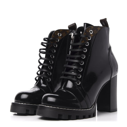 Louis Vuitton Glazed Calfskin Monogram Star Trail Ankle Boots 37.5 Black 2 of 8