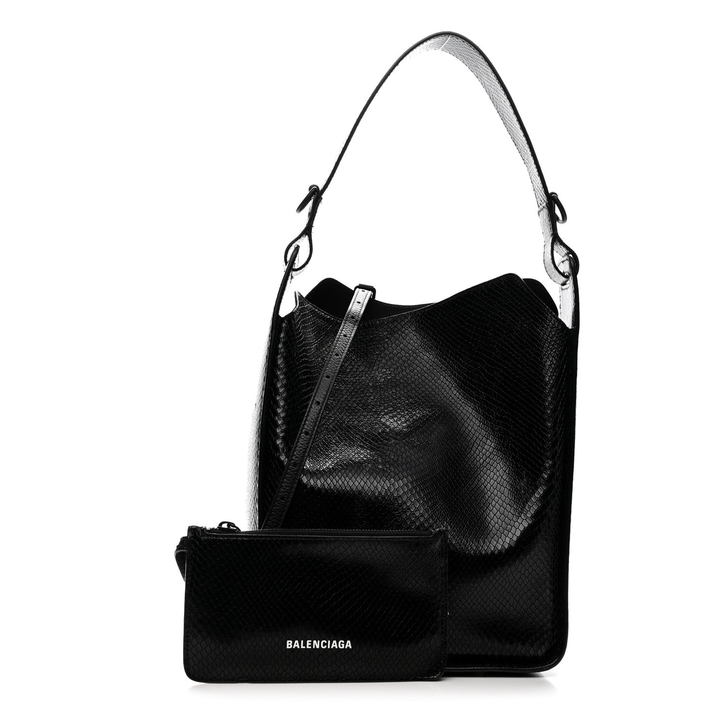 Extra Supple Calfskin Snakeskin Embossed Calfskin Small Tool 2.0 North-South Tote Black
