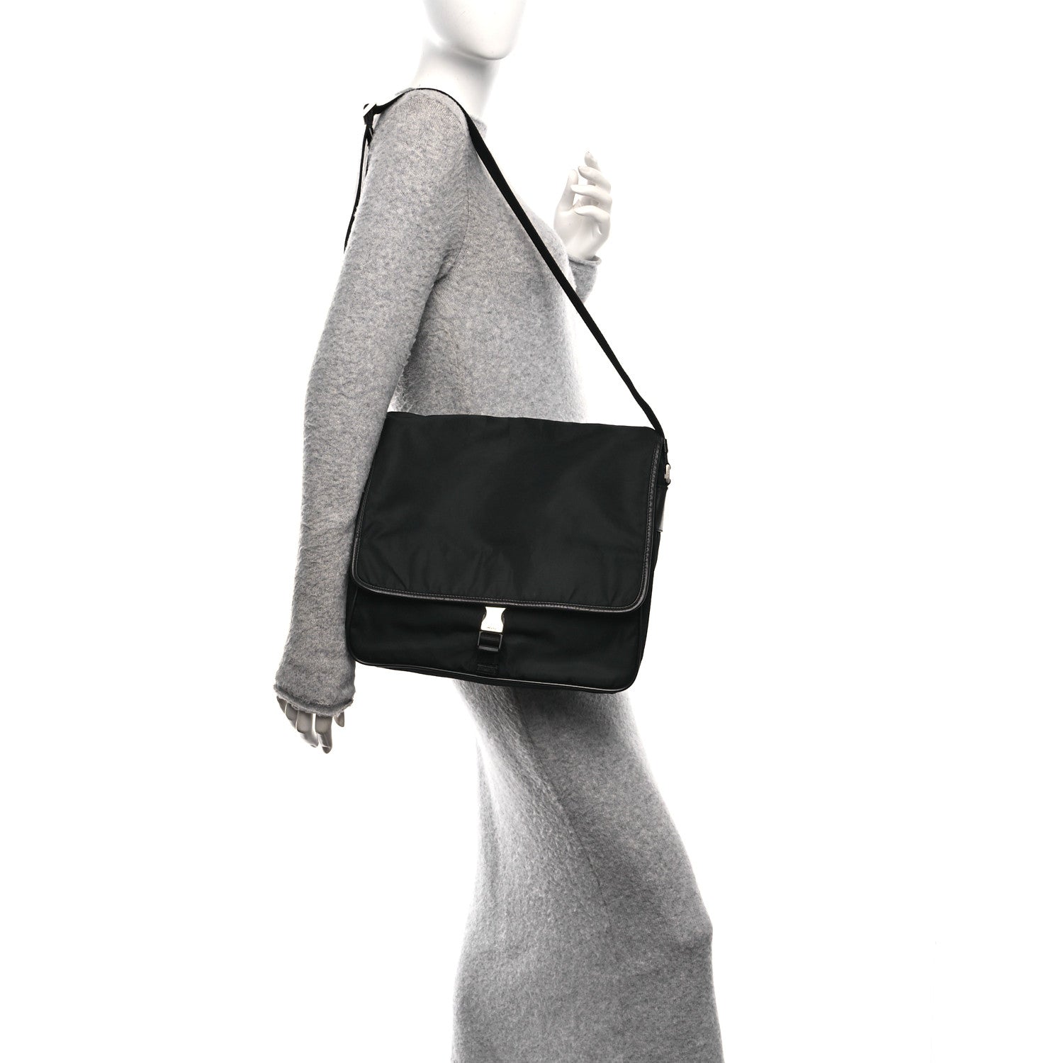Prada Tessuto Nylon Saffiano Single Snap Buckle Flap Messenger Bag