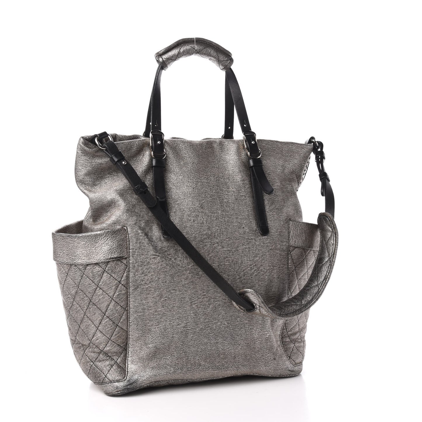 Metallic Lambskin Chain Embellished Blare Tote Silver