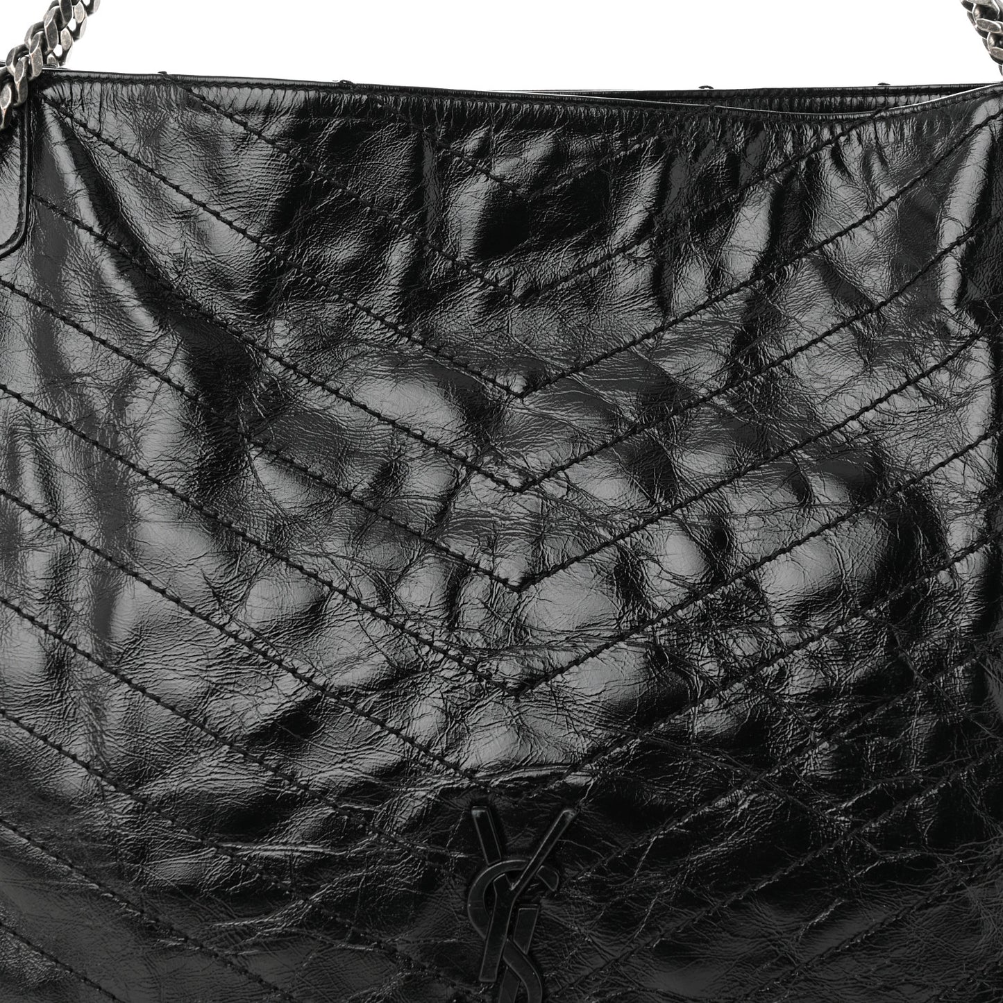 Crinkled Calfskin Matelasse Monogram Medium Niki Shopper Tote Black