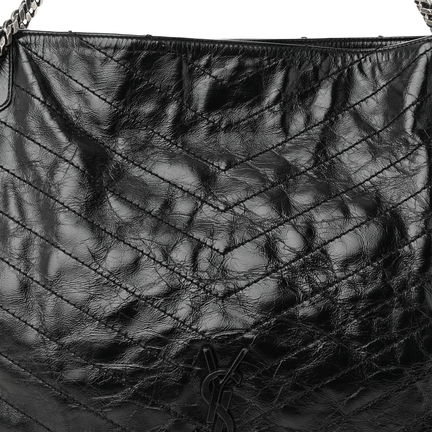 Saint Laurent Crinkled Calfskin Matelasse Monogram Medium Niki Shopper Tote Black 8 of 12