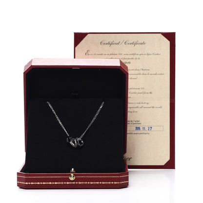 Cartier 18K White Gold Ceramic Diamond Three Ring LOVE Necklace 6 of 6