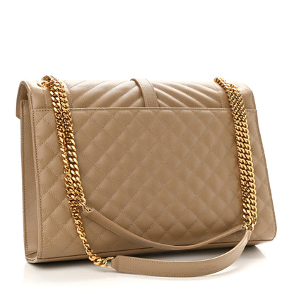 Saint Laurent Grain De Poudre Textured Mixed Matelasse Triquilt Large Monogram Satchel Natural Tan 3 of 11