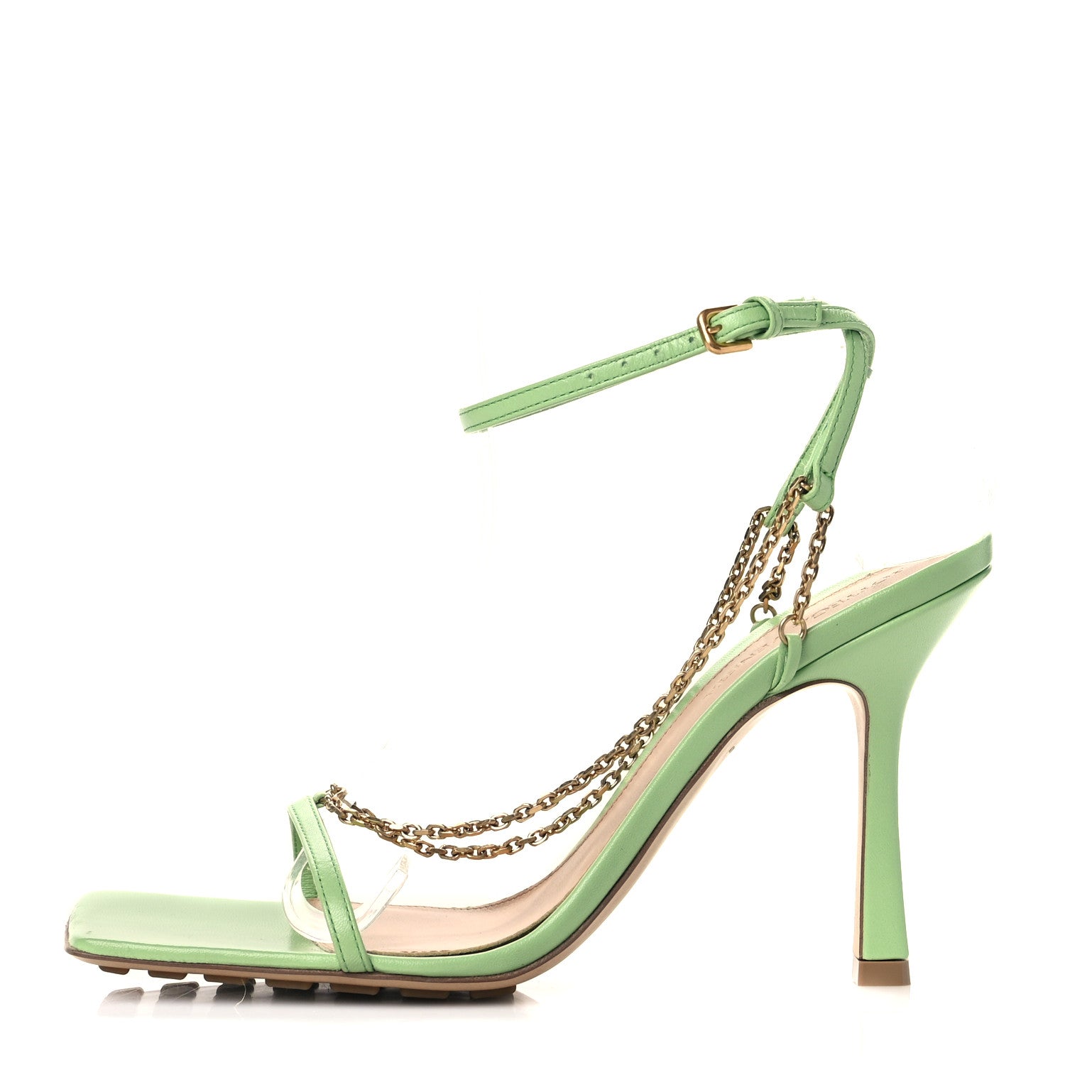 Bottega Veneta Lambskin Stretch Chain Strap 90mm Sandals 38 Pistachio 1 of 8