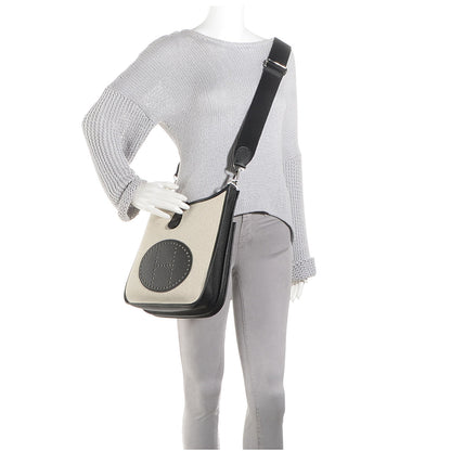 Hermes Toile Taurillon Clemence Evelyne III PM Ecru Black 2 of 18