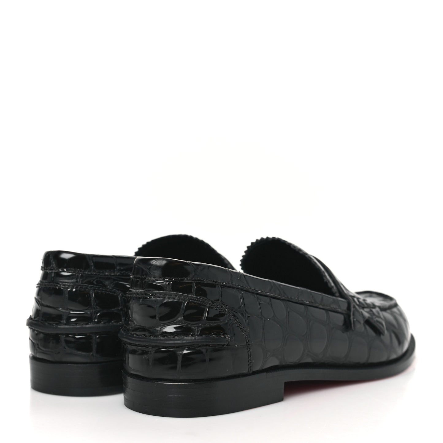 Patent Crocodile Embossed Flat Penny Loafers 37 Black