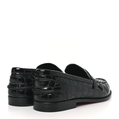 Christian Louboutin Patent Crocodile Embossed Flat Penny Loafers 37 Black 4 of 7