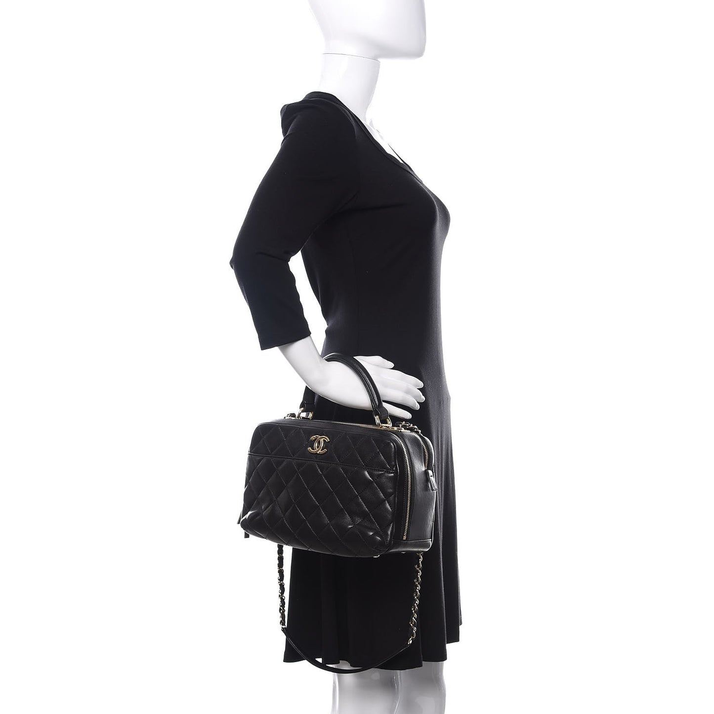 Lambskin Quilted Medium Trendy CC Bowling Bag Black