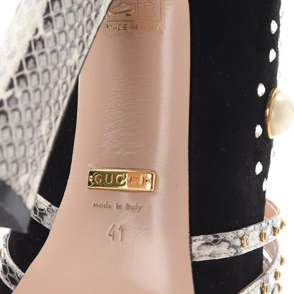 Gucci Suede Snakeskin Pearl Studded Ofelia Pumps 41 Nero Black 10 of 11
