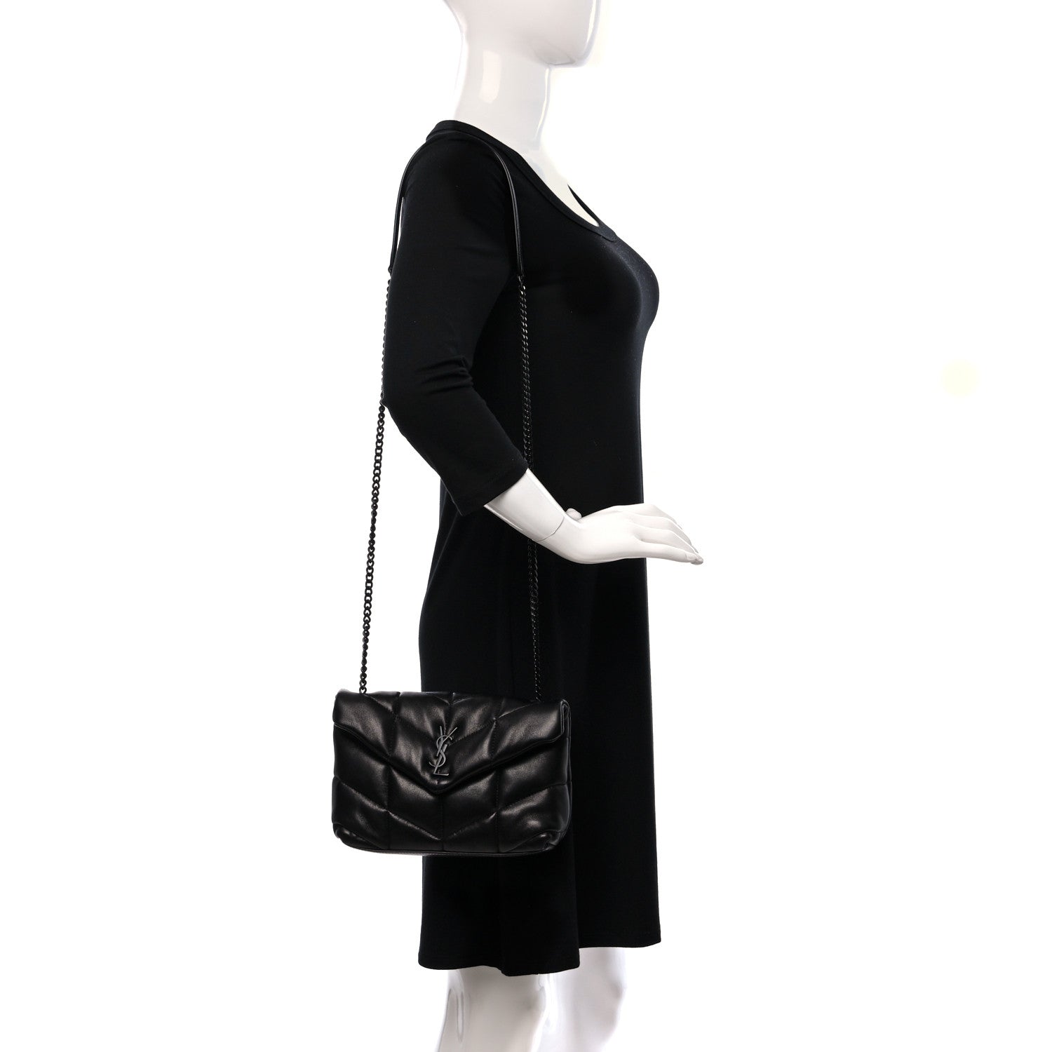 Saint Laurent Calfskin Quilted Toy Loulou Puffer Monogram Monochrome Chain Satchel Black 2 of 8