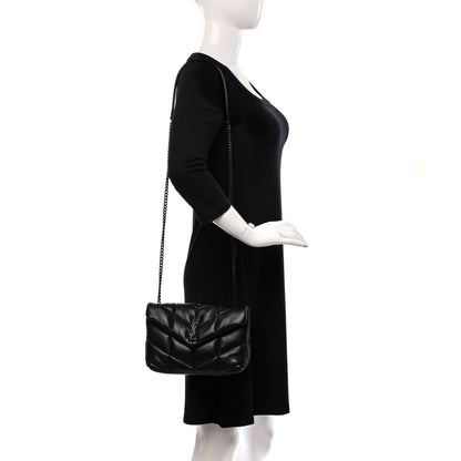 Saint Laurent Calfskin Quilted Toy Loulou Puffer Monogram Monochrome Chain Satchel Black 2 of 8