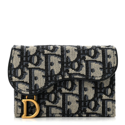 Christian Dior Oblique Saddle Card Holder Blue 1 of 9