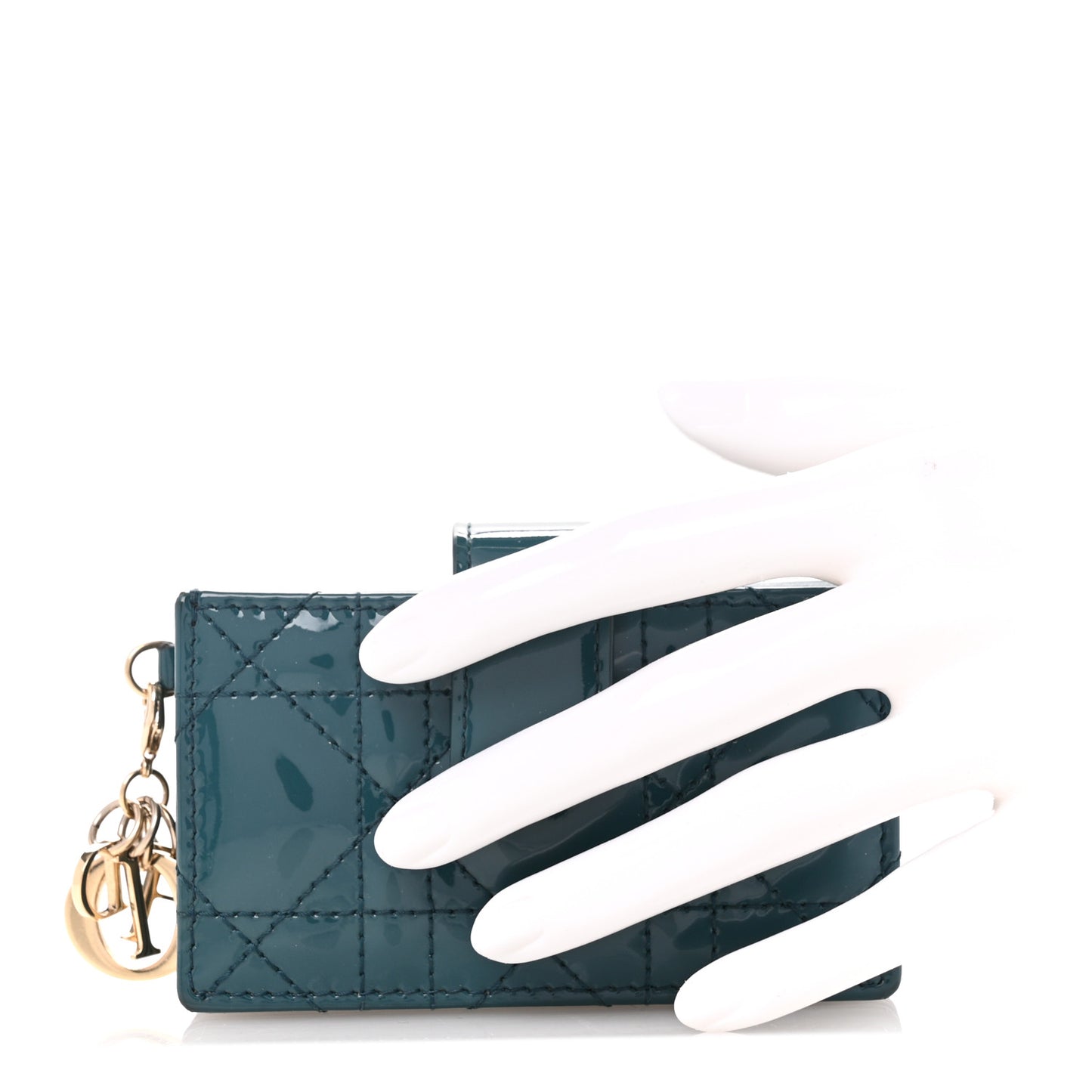 Patent Cannage Lady Dior 5 Gusset Card Holder Turquoise