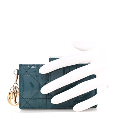 Christian Dior Patent Cannage Lady Dior 5 Gusset Card Holder Turquoise 2 of 8