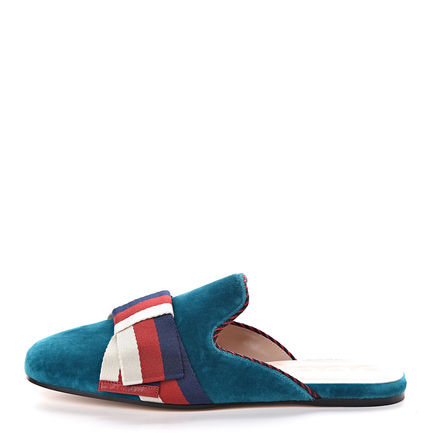 Gucci Softy Velvet Sylvie Bow Slippers 38 Pavone 1 of 8