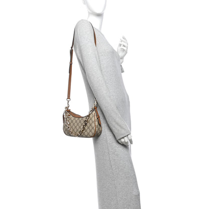 Gucci GG Supreme Monogram Textured Calfskin Small Emblem Shoulder Bag Beige Dark Brown 2 of 10