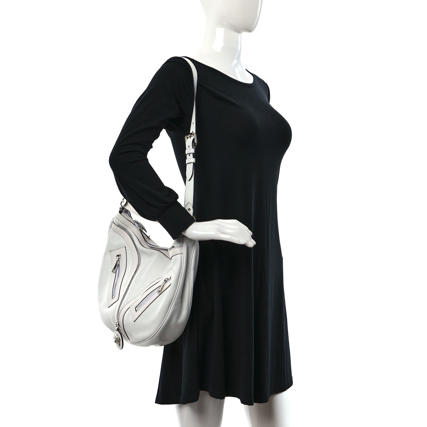 Versace Calfskin Large Repeat Zip Hobo White 2 of 9