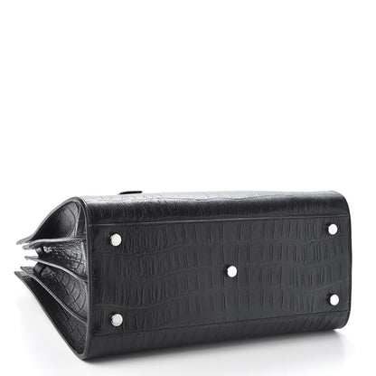 Saint Laurent Calfskin Crocodile Embossed Small Sac de Jour Black 3 of 9