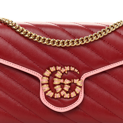 Gucci Azalea Calfskin Enamel Matelasse Diagonal Torchon GG Marmont Chain Wallet New Cherry Red Wild Rose 8 of 11