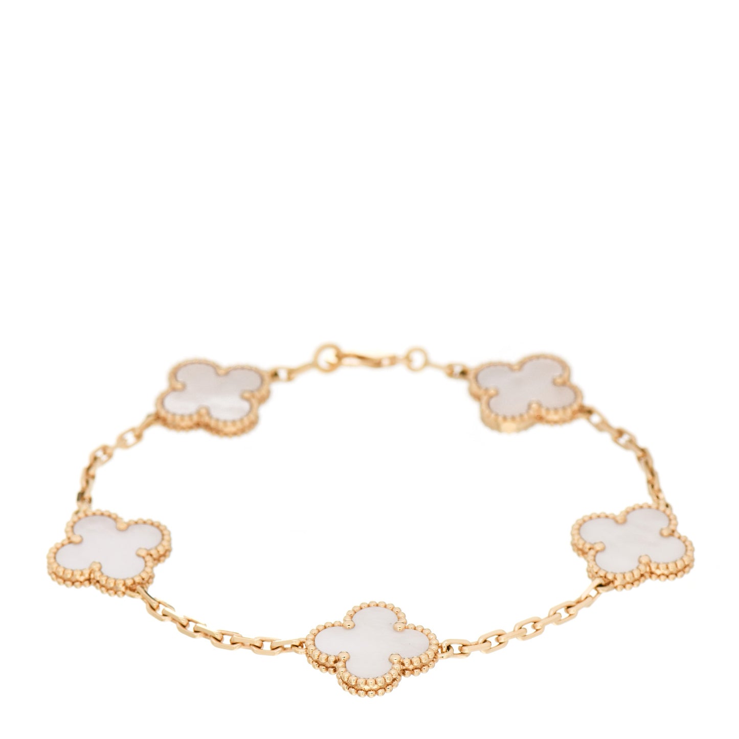 18K Yellow Gold Mother of Pearl 5 Motifs Vintage Alhambra Bracelet