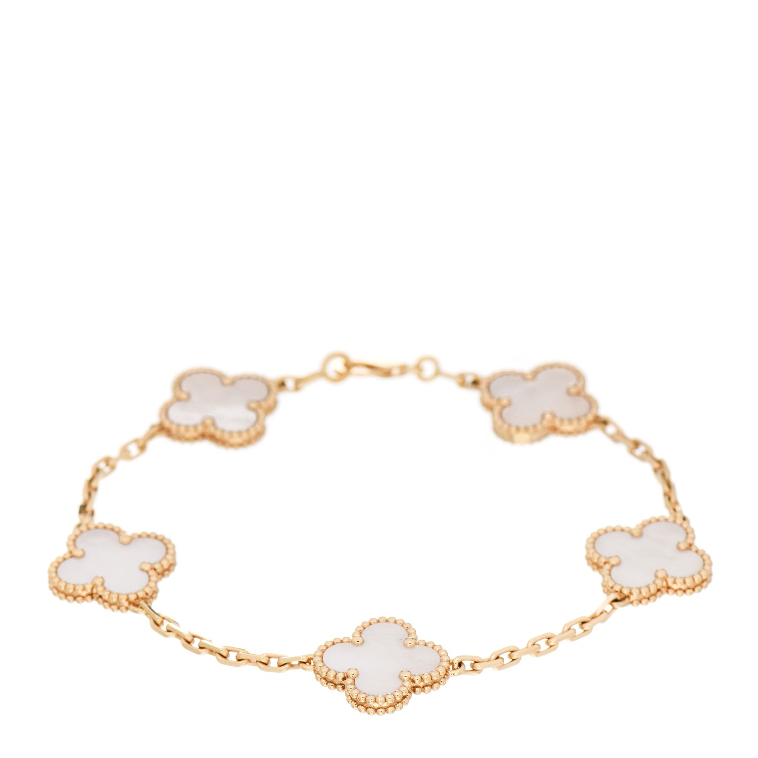 Van Cleef & Arpels 18K Yellow Gold Mother of Pearl 5 Motifs Vintage Alhambra Bracelet 1 of 6