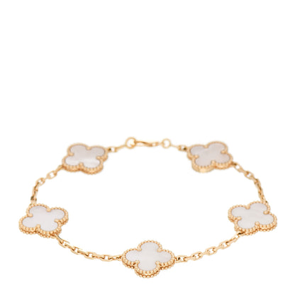 Van Cleef & Arpels 18K Yellow Gold Mother of Pearl 5 Motifs Vintage Alhambra Bracelet 1 of 6
