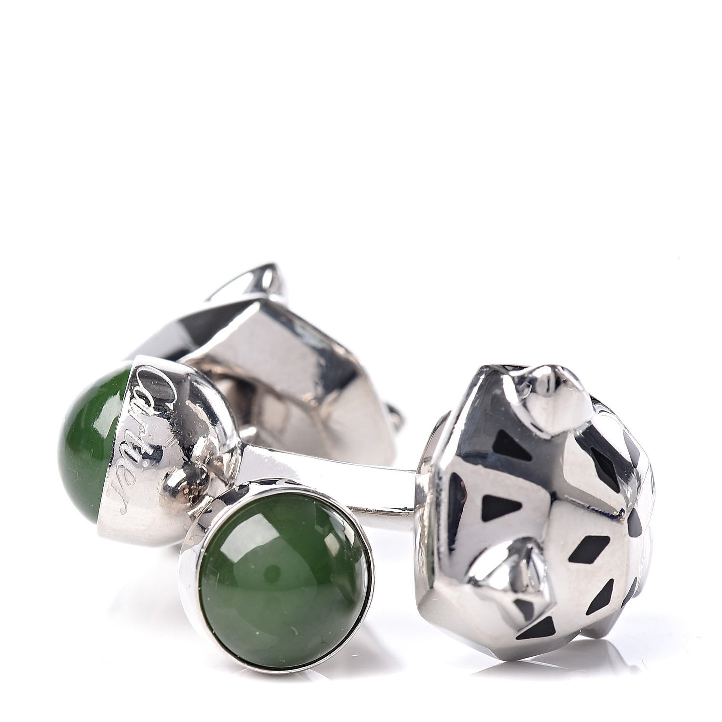 Sterling Silver Green Jade Lacquer Panther-Head Decor Cufflinks