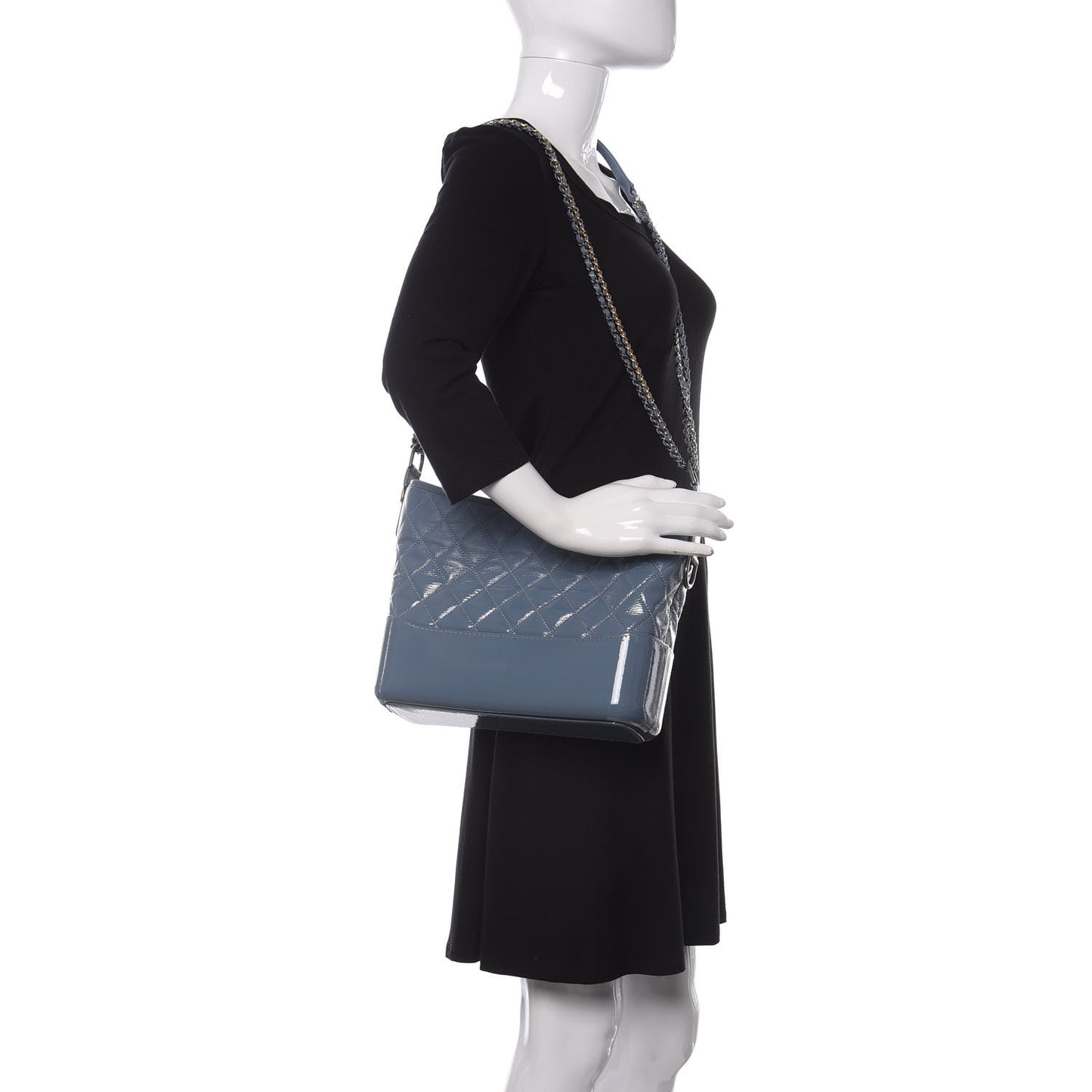 Patent Goatskin Quilted Medium Gabrielle Hobo Blue