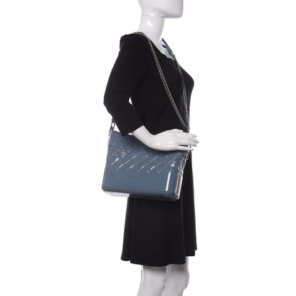 Chanel Patent Goatskin Quilted Medium Gabrielle Hobo Blue 2 of 13