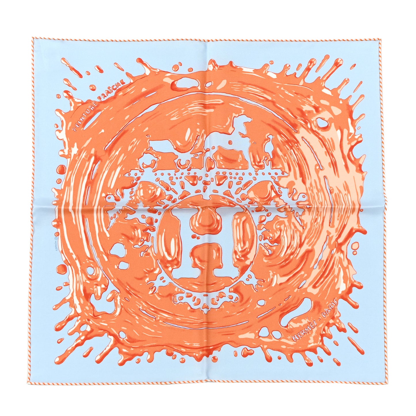 Silk Peinture Fraiche Scarf 45 Bleu Ciel Abricot