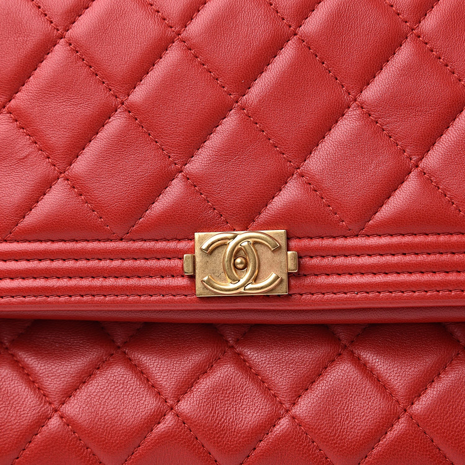 Chanel Lambskin Quilted Beauty CC Boy Clutch Red 10 of 13