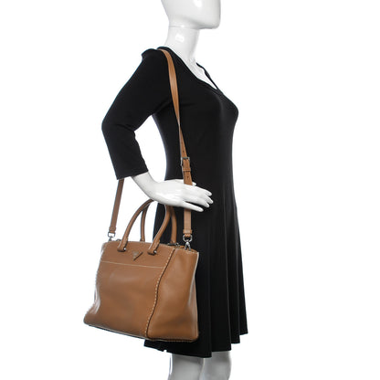 Prada City Calf Small Hand Stitched Galleria Double Zip Tote Caramel 2 of 15