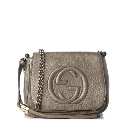 Gucci Metallic Pebbled Calfskin Small Soho Flap Crossbody Golden Beige 1 of 12