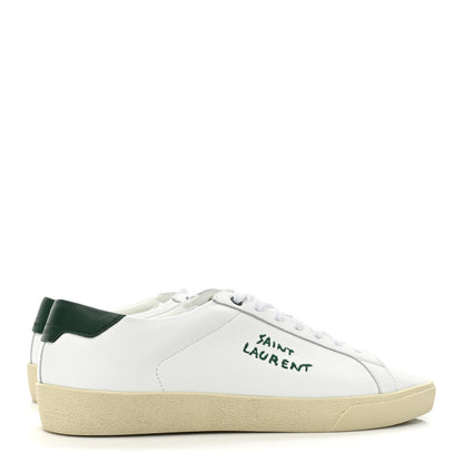 Saint Laurent Calfskin Embroidered Mens Court Classic Sneakers 44 White Dark Basil 5 of 10