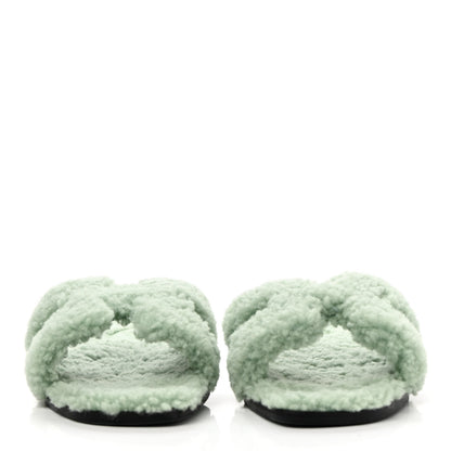 Hermes Woolskin Oran Sandals 36.5 Vert D’Eau 2 of 8