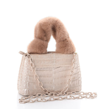 Nancy Gonzalez Crocodile Mink Chain Satchel Beige 3 of 11